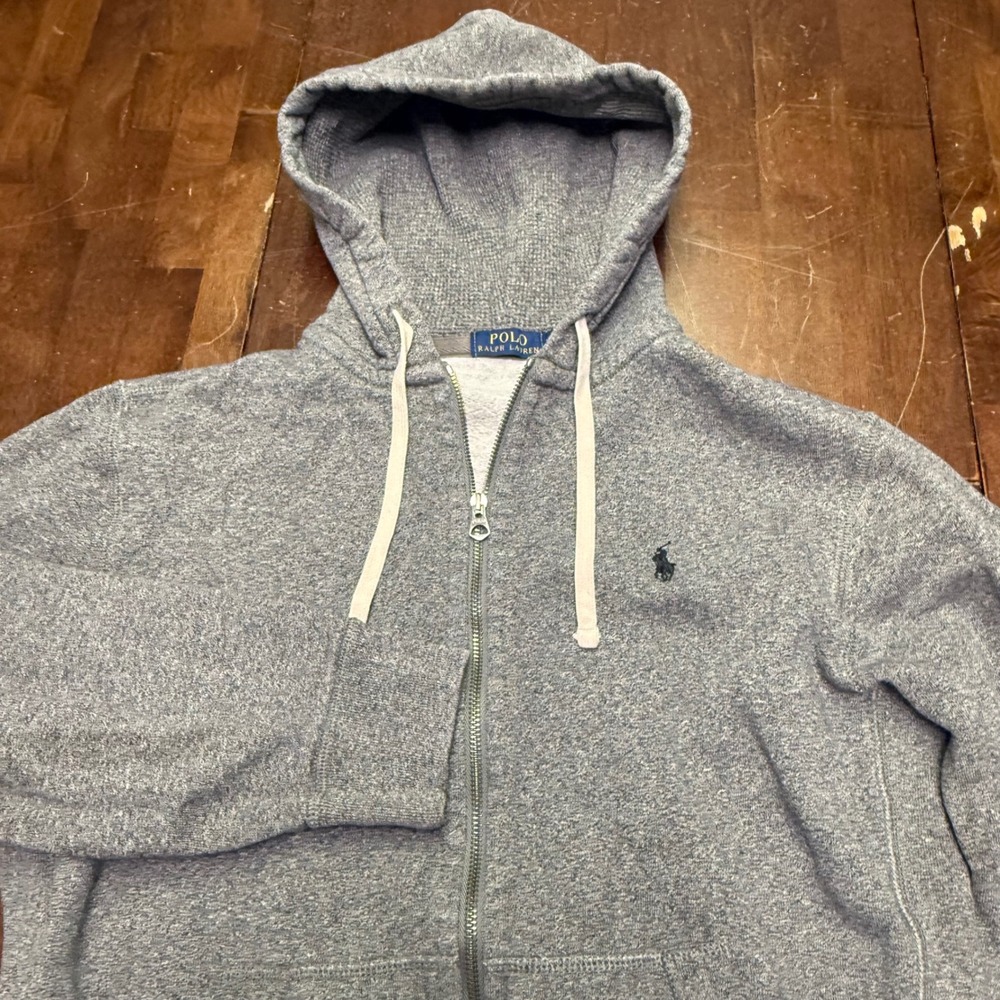Polo Ralph Lauren Full Zip Hoodie Jacket Mens M Heather Grey Fleece Pony Logo
